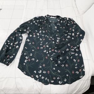 Lush Teal Floral V Neck Blouse
